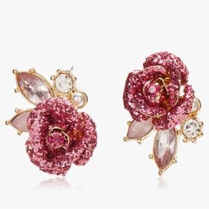 Betsey Johnson Glittering Pink Rose Earrings